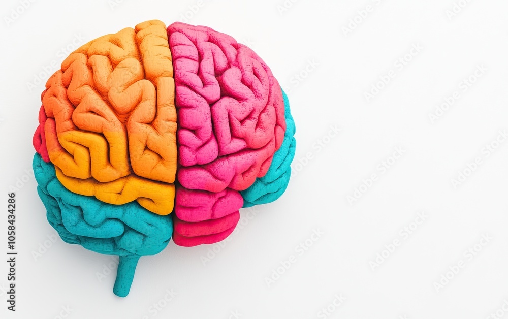 Poster a colorful representation of a brain, divided into vibrant sections showcasing distinct regions and 