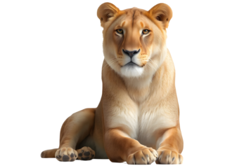 A majestic lioness sitting with a confident and regal gaze