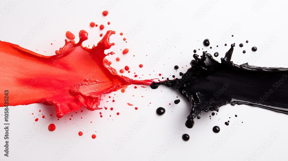 Poster a dynamic splash of red and black paint collides against a neutral background, creating an energetic