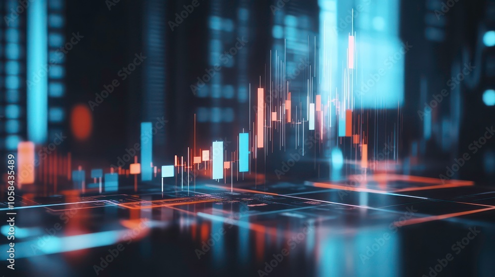 Poster Abstract digital representation of a stock market chart with fluctuating values.