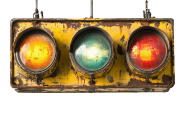Vintage traffic signal illustration with red and green lights.