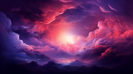 Dramatic sunset clouds illuminate the sky with vibrant hues over a calm sea at dusk