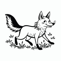 vector energetic fox running through a field with a joyful