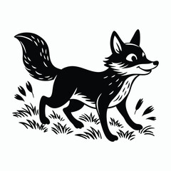 vector energetic fox running through a field with a joyful