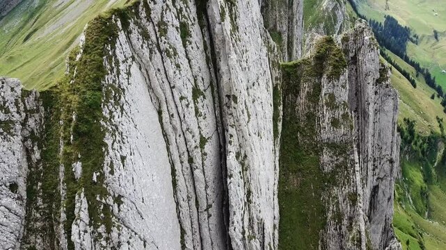 Schafler ridge drone close up shot offering breathtaking views of nature's beauty and a challenging adventure for hikers seeking stunning landscapes, Sch&auml;fler, Alpstein, Switzerland