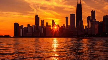 Chicago Skyline Sunset