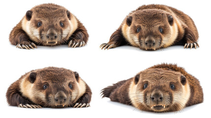 Facial Close-Ups of Beavers Isolated on Transparent Background Generative AI