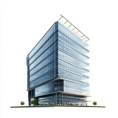 Fototapeta premium Modern office building or business center with glass windows, isolated on a white background. 