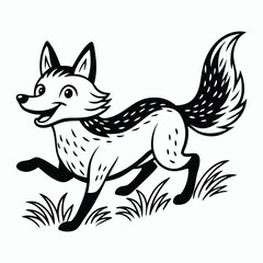 vector energetic fox running through a field with a joyful