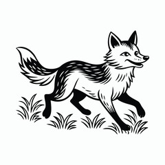 vector energetic fox running through a field with a joyful