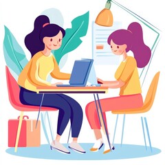 Woman learns online with laptop.