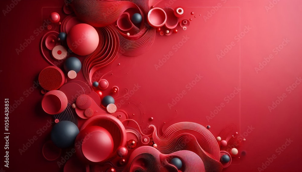 Poster Abstract red composition with layered spheres and waves, creating a dynamic and modern design