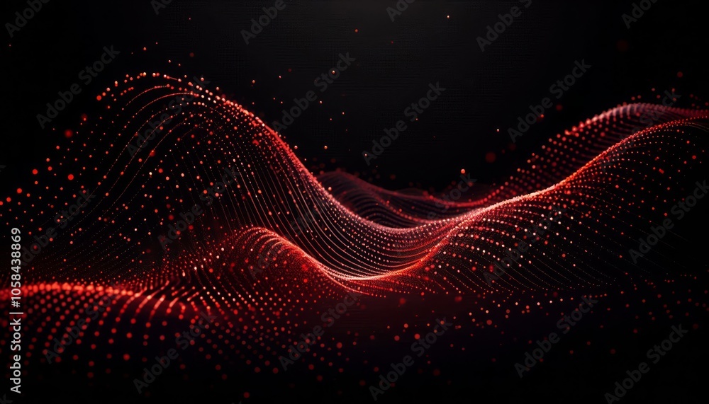 Aufkleber dynamic red particle wave on a dark background, showcasing digital motion and innovation