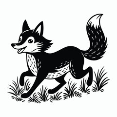vector energetic fox running through a field with a joyful