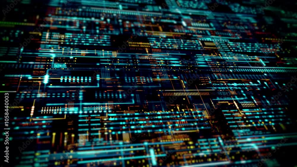 Poster 4k futuristic background with digital data code and hud elements. perfect for text titles and horizo