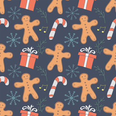 Seamless christmas pattern. New year background. Colored illustration with christmas icons