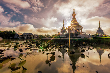 The background of an important tourist attraction in Khon Kaen Province (Wat Thung Setthi) is a...