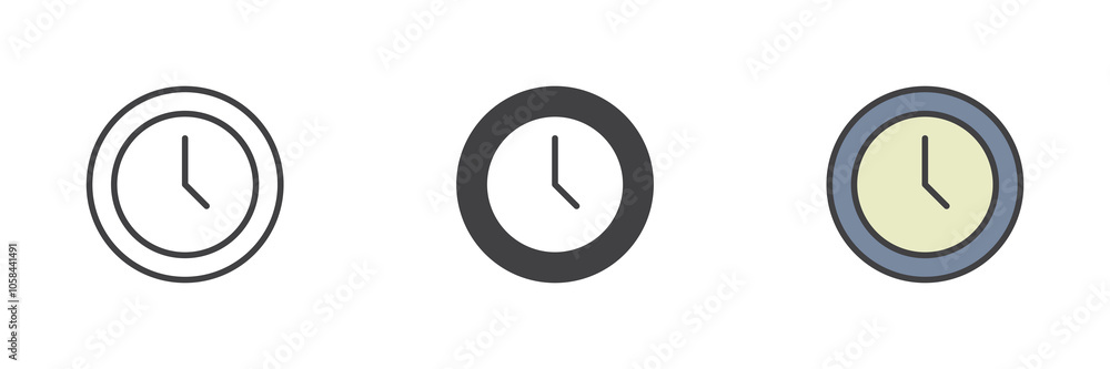 Poster round clock different style icon set