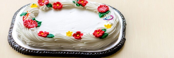 Naklejka premium A decorated cake with floral designs, ideal for celebrations or special occasions.