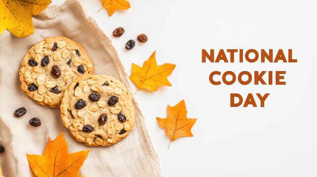 A festive display of cookies and autumn leaves celebrating National Cookie Day.