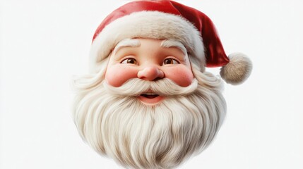 Jolly Santa Claus cartoon character with rosy cheeks and a big beard, posing on a plain white background for a festive look