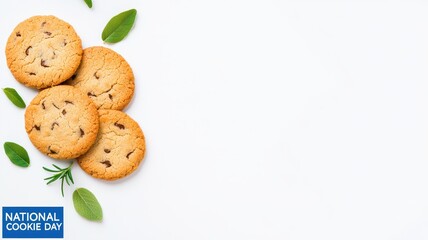 Delicious cookies arranged with fresh mint leaves, celebrating National Cookie Day. Perfect for a sweet treat or dessert occasion.