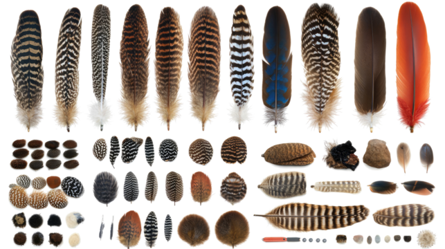Varied Bird Feathers on a Clear Background Generative AI