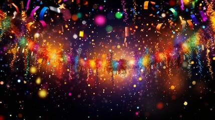 Obraz premium Colorful confetti and sparkling lights create a festive celebration atmosphere at a party