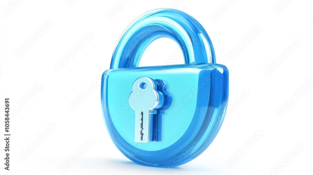 Fototapete in an unlocked 3d icon isolated on white background, there is a blue secure safety lock password bub