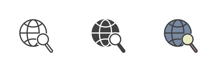 Globe and magnifier different style icon set