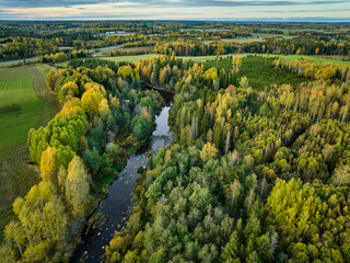view of fields and river