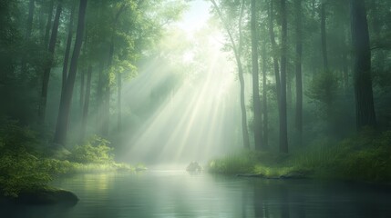 Fototapeta premium A forest with a river running through it