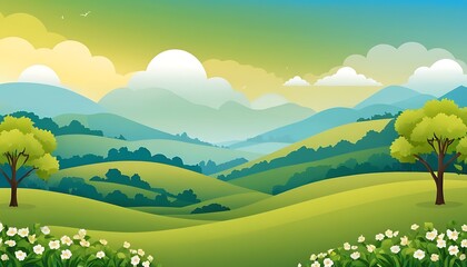 Fototapeta premium Sky or Green natural enverionment fild Landscapes cartoon art background image 