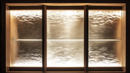 Naklejka premium Water cabinet with frosted glass panels, a subtle light glow inside, showcasing elegant design.