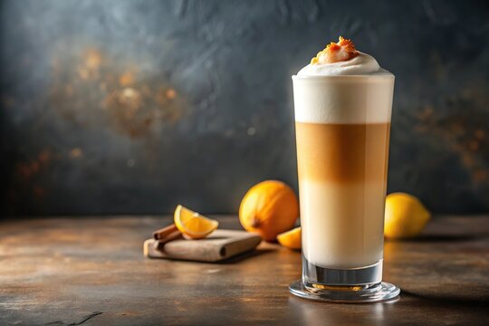 homemade frothy ramo gin fizz cocktail with cream Panoramic