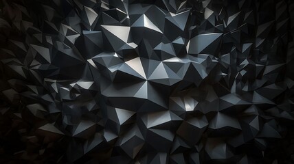 Fototapeta premium Textured Dark Surface with Glossy 3D Triangles Reflecting Light from Different Angles for a Dynamic and Mesmerizing Wallpaper