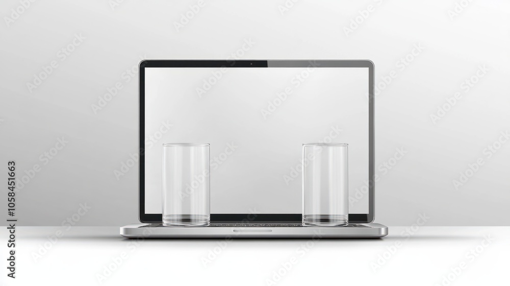 Poster laptop monitor mockup. pc computer template with blank screen. silver desktop isolated on white or t