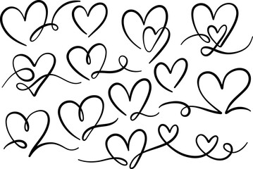 Ink heart swirl doodle, elegant hand drawn flourishes, calligraphic decorative elements, isolated