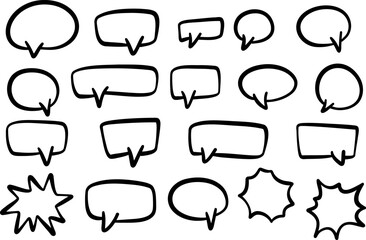 Speech bubble doodle, ink cartoon highlights, comic clip art elements, text box illustration set, isolated