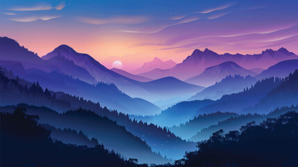 Fototapeta premium A valley with distant mountains. silhouette illustration