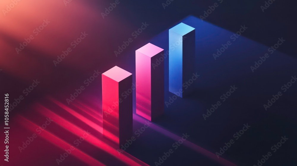 Poster abstract representation of growth with three colored pillars casting shadows.