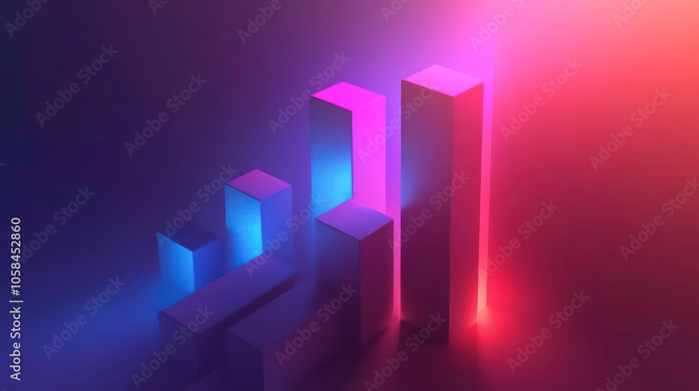 Poster Abstract representation of bar graphs with vibrant lighting effects.