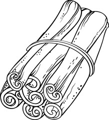 Cinnamon Sticks Outline Illustration. Organic natural nutritional healthy food ingredient.