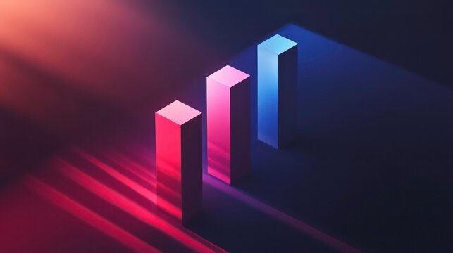 Abstract representation of growth with three colored pillars casting shadows.