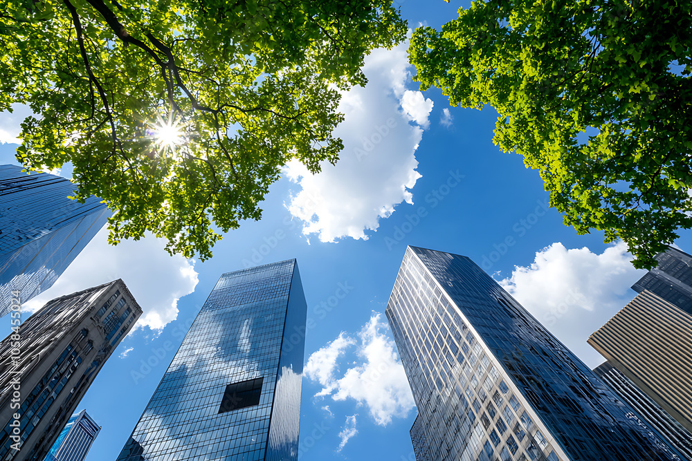 Poster skyward perspectives the harmonious blend of nature and urban development in the pursuit of net zero