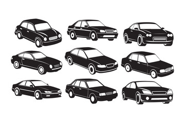Fototapeta premium Car silhouette vector bundle illustration, Car silhouette vector, Car silhouette PNG