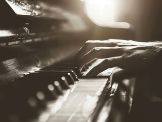 Close-up of Hand Playing Softly on Piano Keys