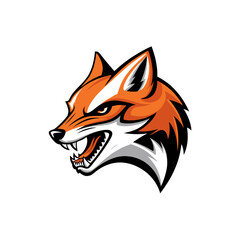 An intense and fierce fox head illustration with sharp, angular fur lines. The vibrant orange and bold expression radiate strength and determination.