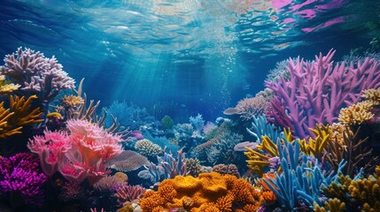 Tropical ocean depths background featuring dynamic coral reef Ecosystem, AI generated image