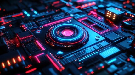 Obraz premium Abstract futuristic - technology with polygonal shapes on dark blue background. Design digital technology concept. 3d illustration.